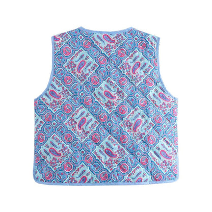 Fashion V-Neck Printed Cotton Vest