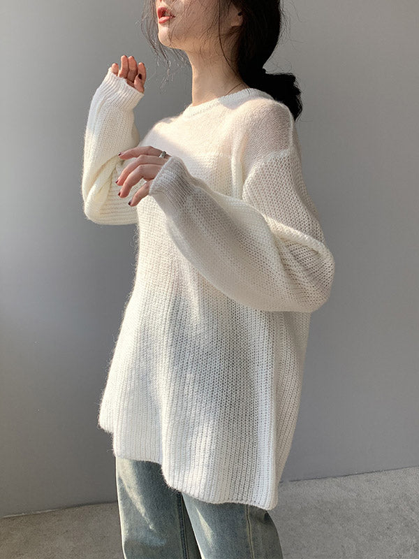 Urban Loose Solid Color Round-Neck Sweater Top
