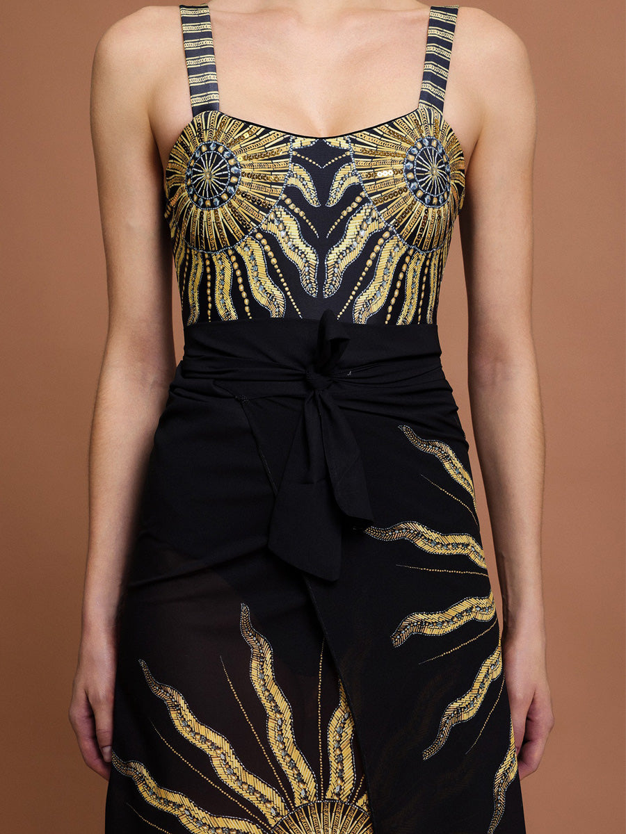 Eliana Halter Sequin Sun Printed Swimwear Set