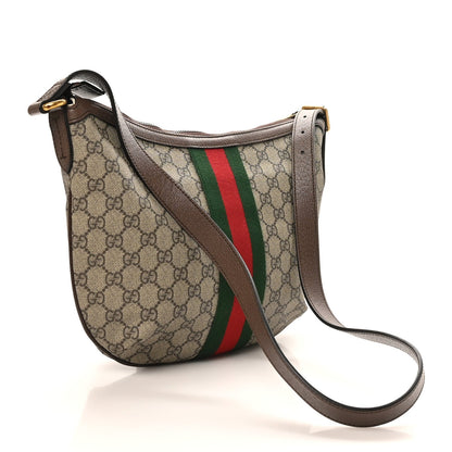 GG Supreme Monogram Web Small Ophidia Half Moon Hobo Brown
