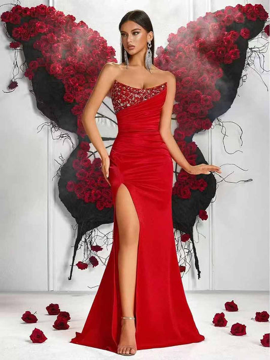 Eliza High Slit Maxi Dress In Red