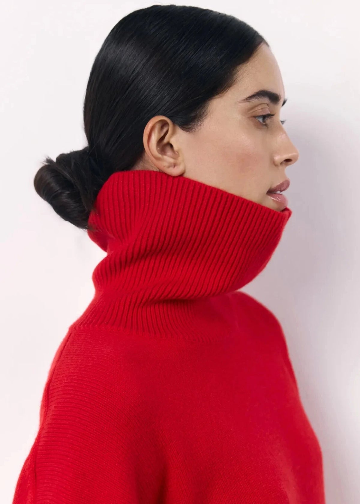 Turtleneck Knit Sweater In Soft Red Fabric