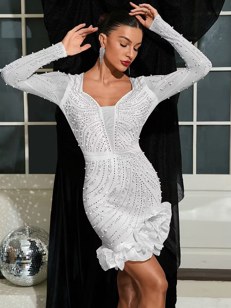 Milana Sequin Long Sleeve Mini Dress with Ruffles