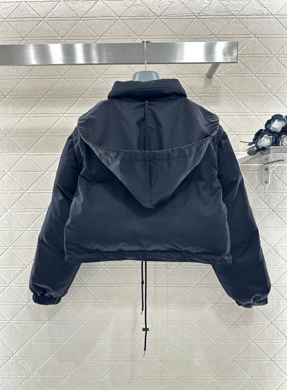 Prada 2025 Cropped Jacket With Detachable Sleeves Black Re-Nylon Down