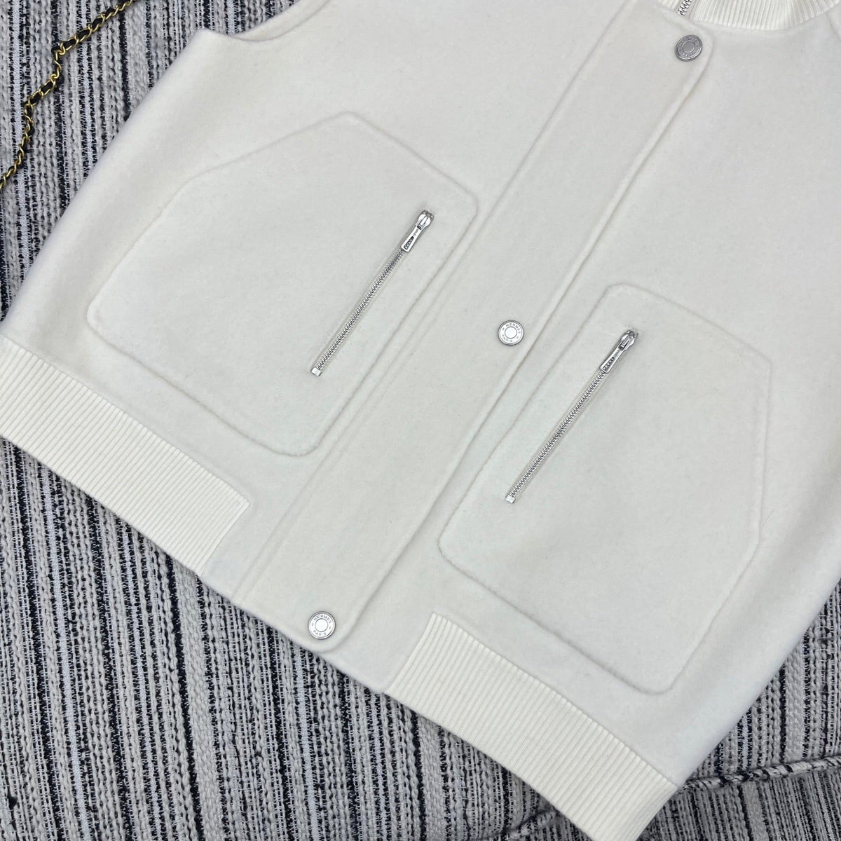 HM Stand-Up Collar Double-Faced Cashmere White Vest
