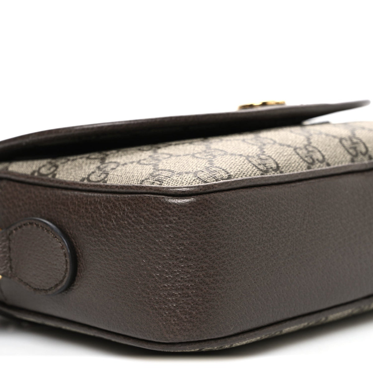 GG Supreme Monogram Textured Dollar Calfskin Web Studded Mini Ophidia Flap Shoulder Bag Beige Ebony New Acero