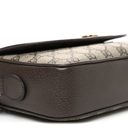 GG Supreme Monogram Textured Dollar Calfskin Web Studded Mini Ophidia Flap Shoulder Bag Beige Ebony New Acero