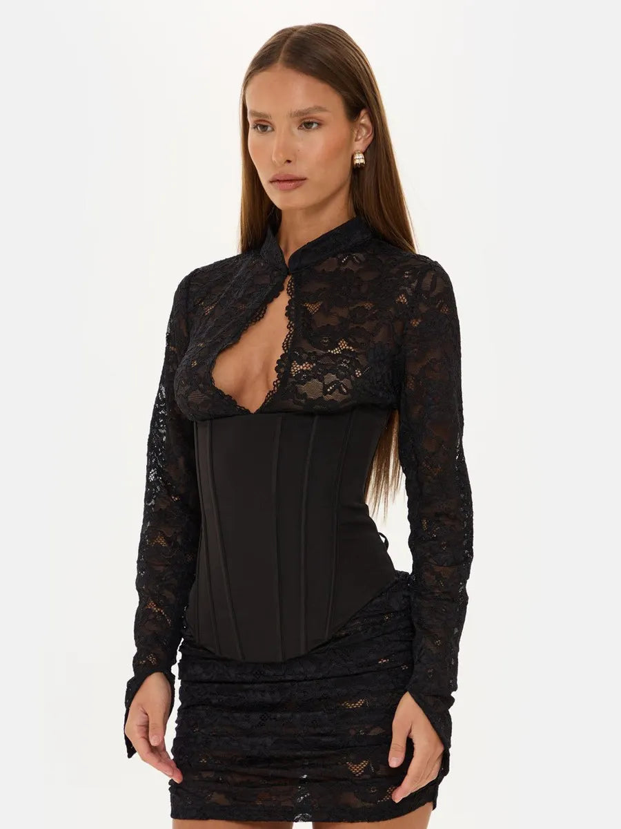 Brooklyn Black Lace Corset Mini Dress