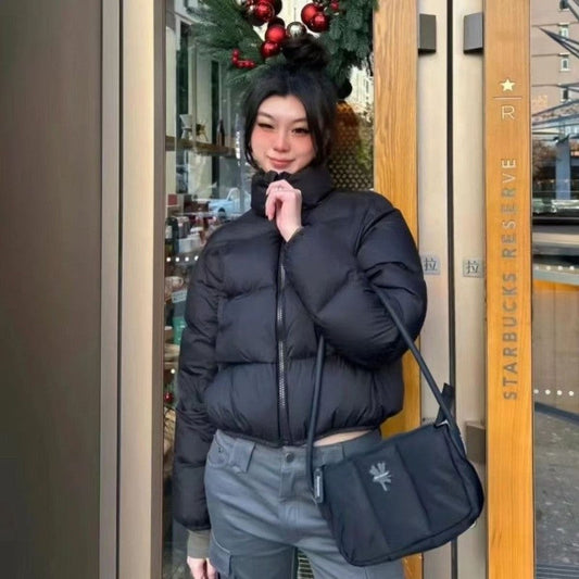Solid Color Stand Collar Puffer Coat