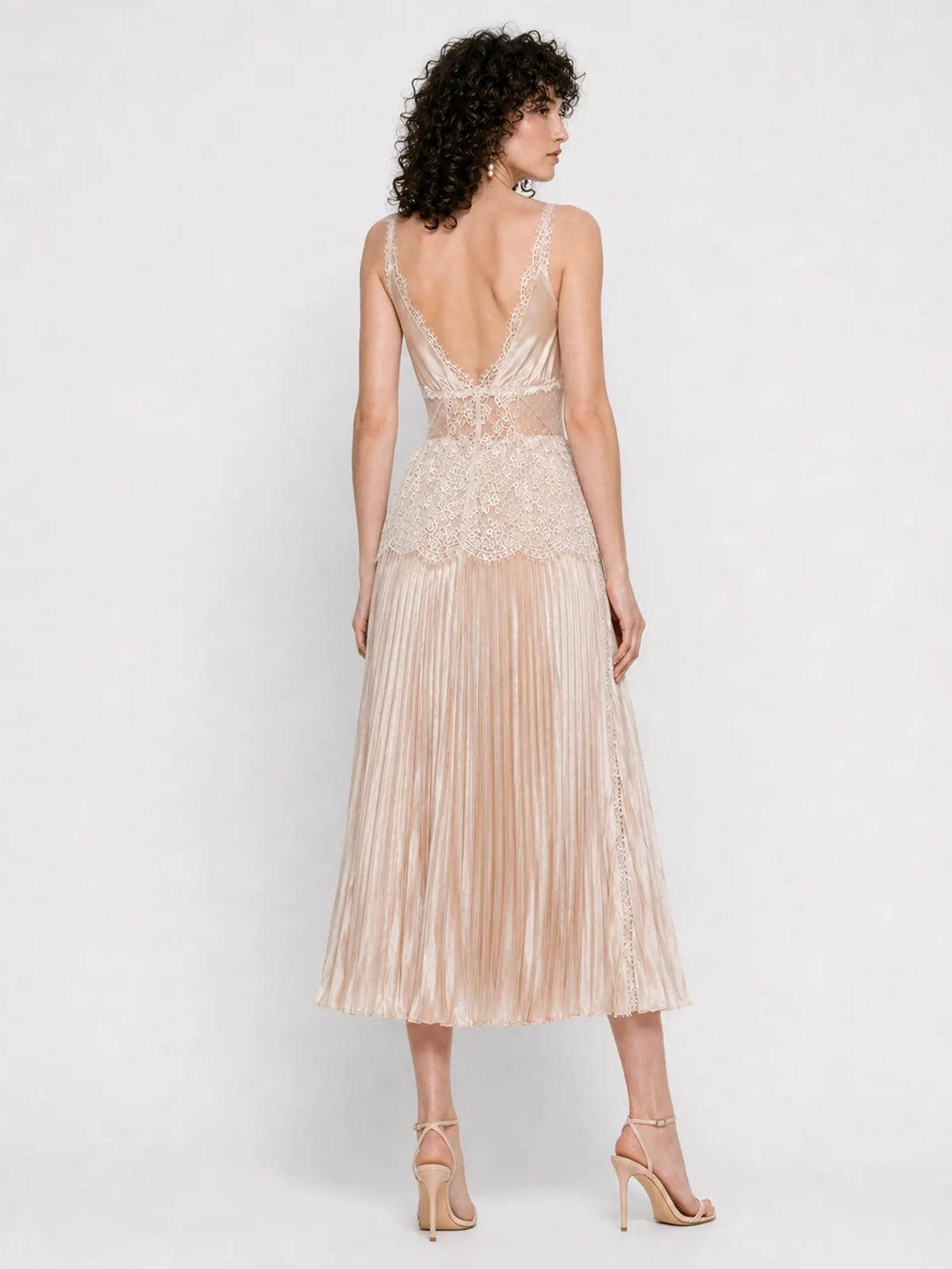 Zora Lace and Satin Panel Midi Dress