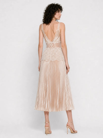 Zora Lace and Satin Panel Midi Dress