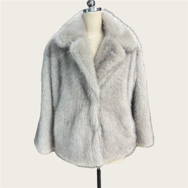 Faux Fur Collar Jacket Loose Paneled Lapel Outerwear