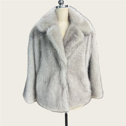 Faux Fur Collar Jacket Loose Paneled Lapel Outerwear