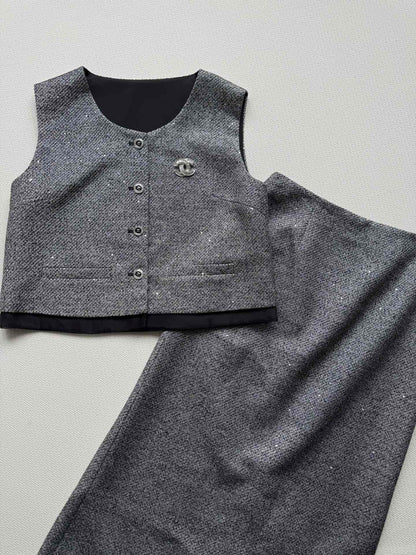 CC Vest & Line Skirt Set Grey Wool-Blend Tweed 352979