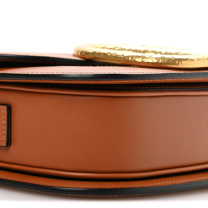 Calfskin Linen Supervee Crossbody Bag Saddle Brown Natural