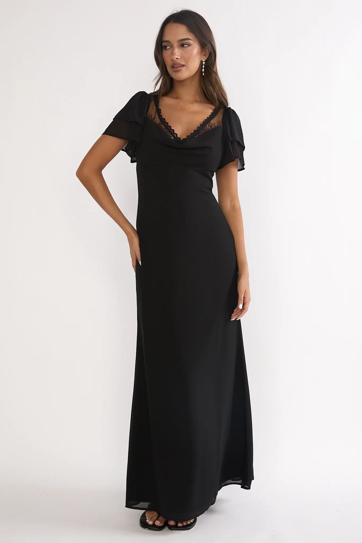 Elorin Lace Trim Maxi Dress Black