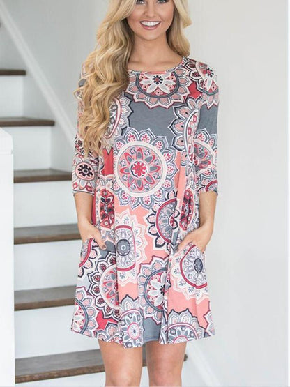 Fashion Print Collar Casual Boho Vacation  Dresses
