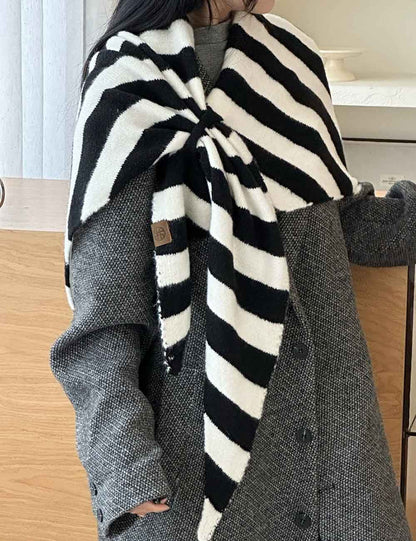 Simple Wool Blend Striped Triangle Winter Scarf