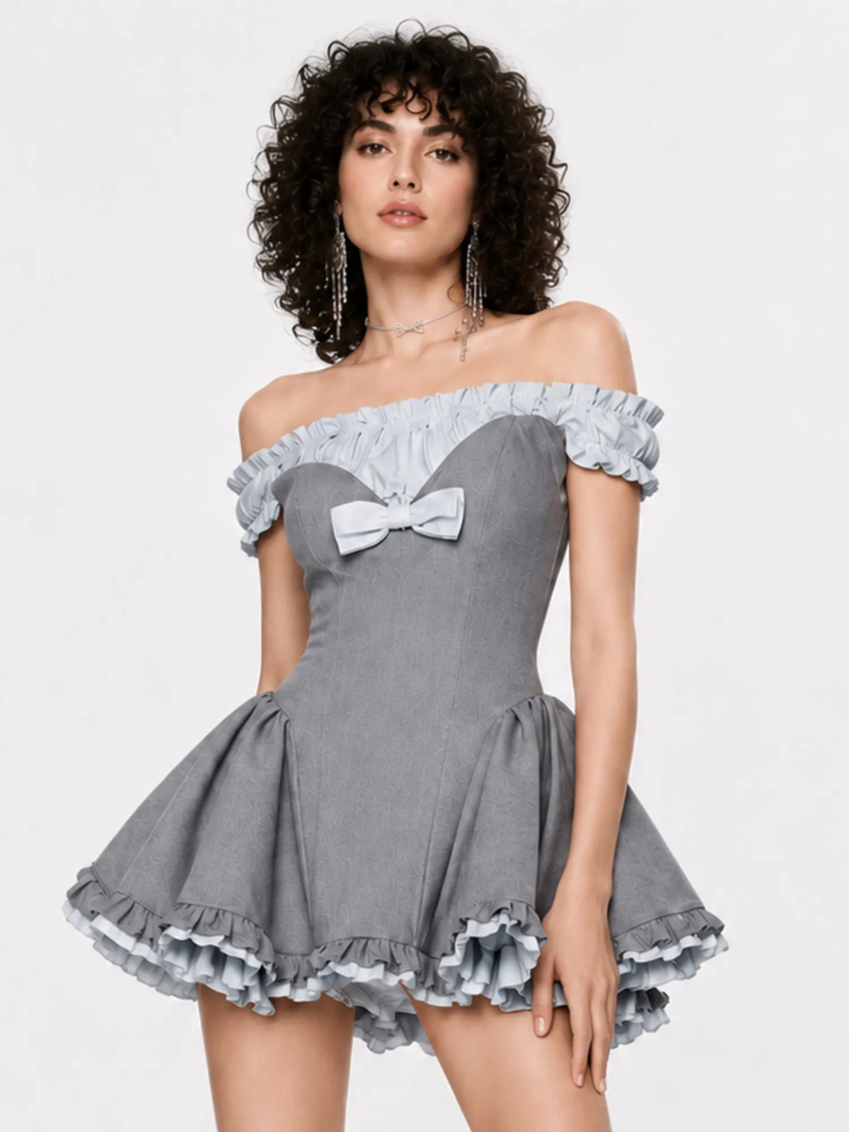 Octavia Off-Shoulder Color-Blocked Mini Dress