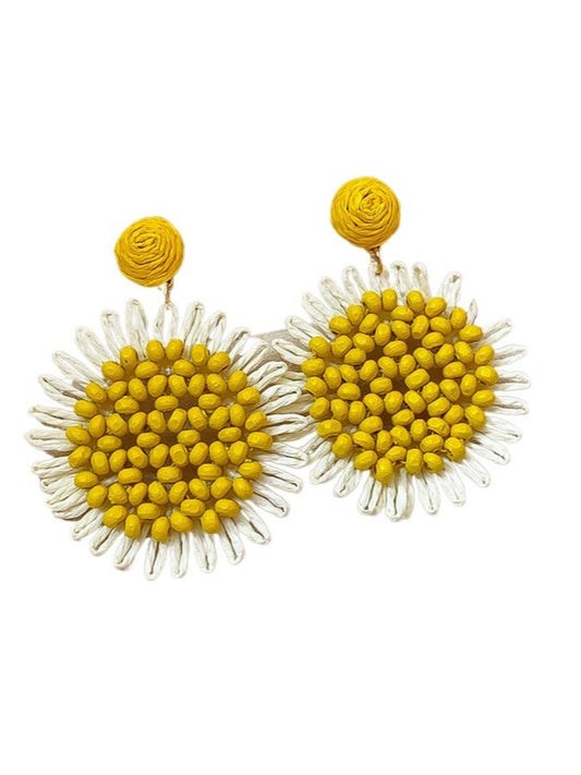 Earwish - Raffia Beaded Sunflower Earrings – Boho &amp; Cheerful