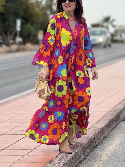 Pink babydoll dress with daisy print