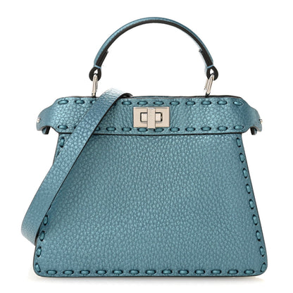 Metallic Cuoio Roma Sellerissima Nappa Sintetica Tape Stitch Petite Peekaboo I SEE U Iconic Satchel Placca Argento