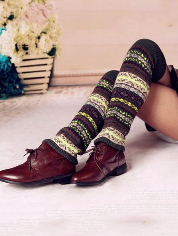 Bohemia Knit Leg Warmers Knitted Over Knee-High Stocking