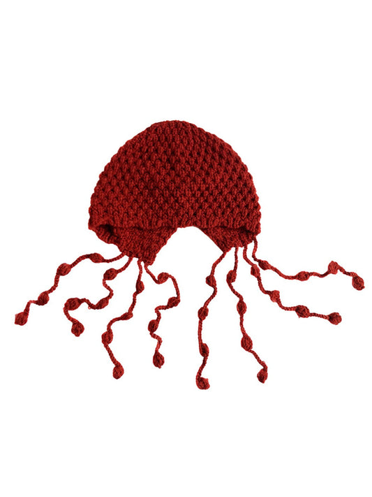 Haila - Women's Boho Knitted Beanie with Fringe and Pompom