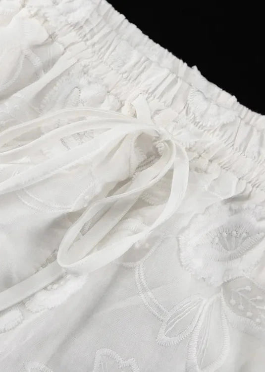 Sheer Embroidered Shirt And High Waist Shorts Set