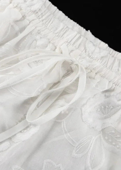 Sheer Embroidered Shirt And High Waist Shorts Set