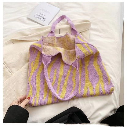Crochet Tote Bag Shoulder Bag Striped Bag