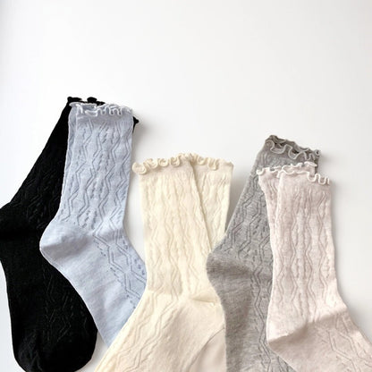 Rufia - Solid Color Picot-Edge Ankle Socks