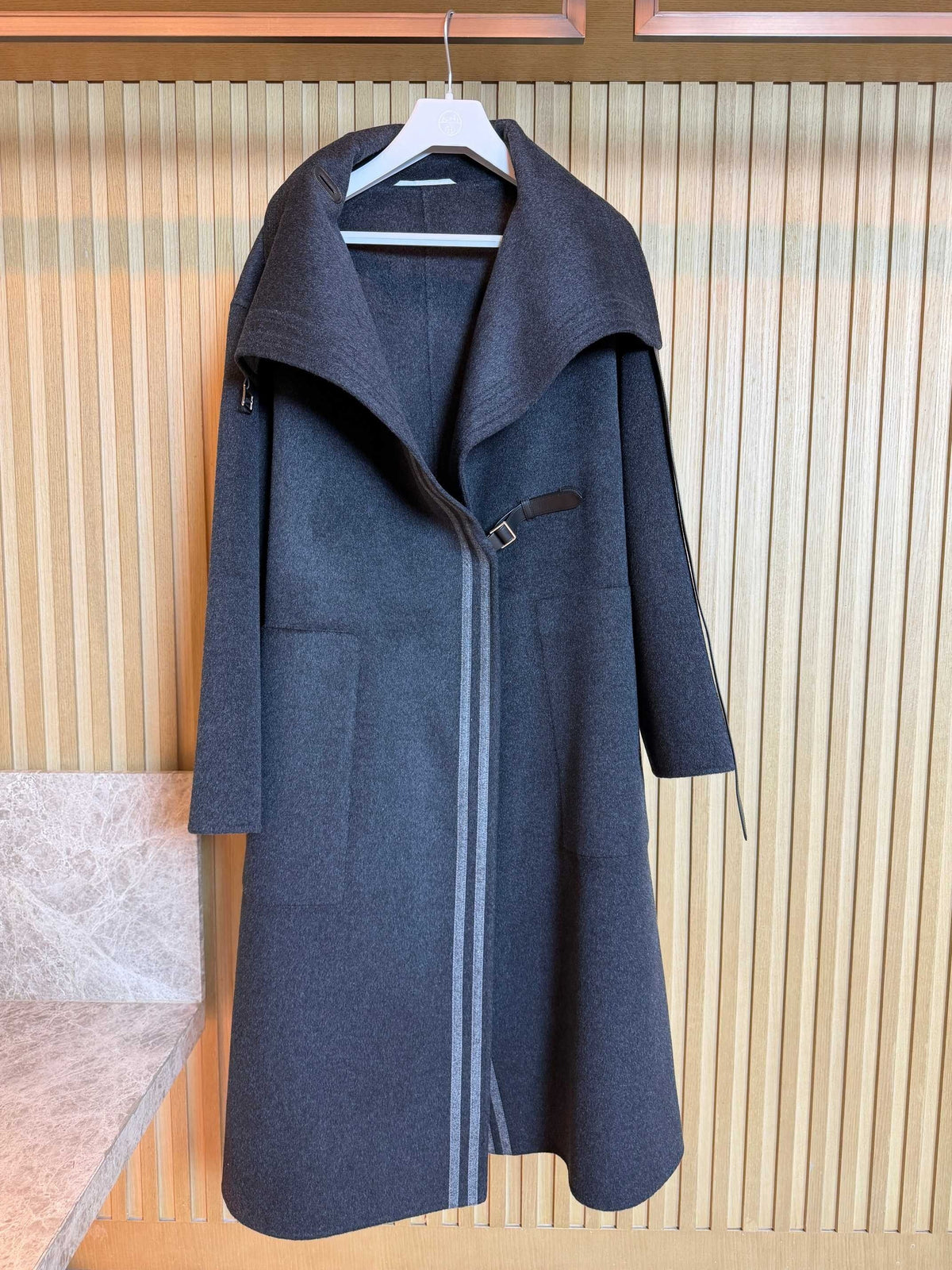 HERMES 25S LONG STAND-COLLAR CASHMERE COAT 317
