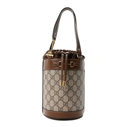 GG Supreme Monogram Azalea Sakai Calfskin Small Horsebit 1955 Drawstring Bucket Bag Beige Ebony Brown Sugar