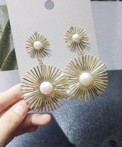 Oversize Gold Metal Pearl Geometric Circle Drop Earrings