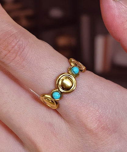Boho Gold Sterling Silver Overgild Turquoise Gem Stone Ring Three Piece Set Ring