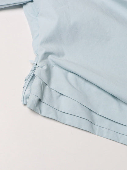 Long Sleeves Loose Buttoned Solid Color Zipper Lapel Collar Shirts Tops