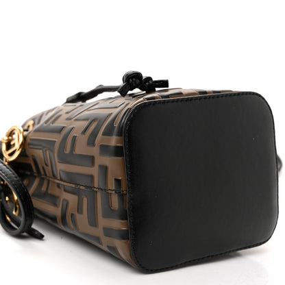 Vitello Liberty F is Fendi Bi-Color FF 1974 Embossed Mini Mon Tresor Bucket Bag Maya Black