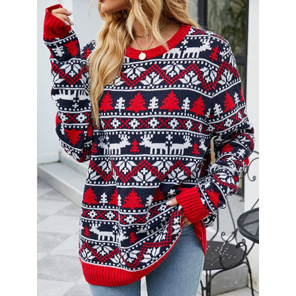 Christmas Loose Long Sleeves Printed Sweater Tops