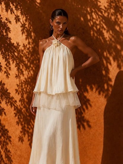 Elina Elegant Floral Lace-Trim Midi Dress