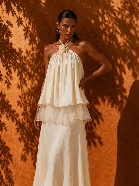 Elina Elegant Floral Lace-Trim Midi Dress