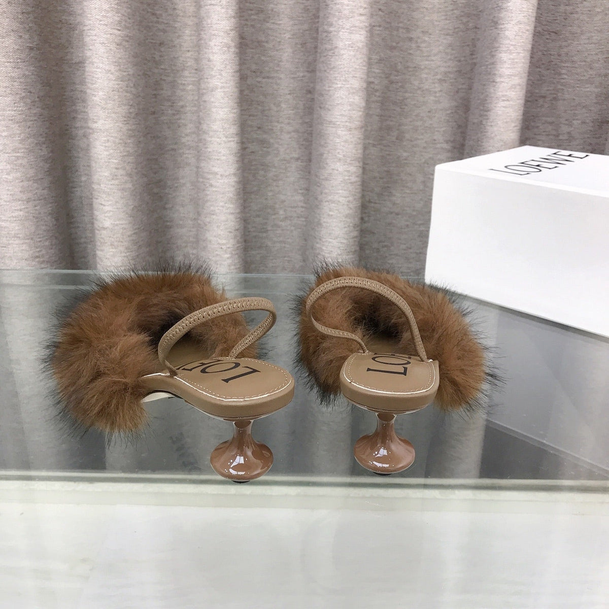 Loewe 25SS Fur-lined Mule 60 Brown in Fox Fur 597436