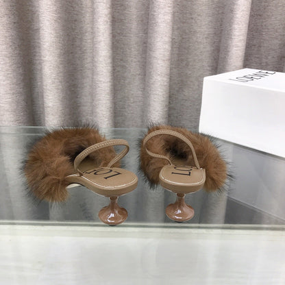 Loewe 25SS Fur-lined Mule 60 Brown in Fox Fur 597436