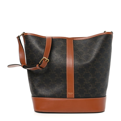 Triomphe Canvas Calfskin Medium Bucket Bag Tan