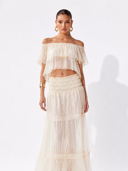 Raquel Elegant Off-Shoulder Top and Mesh Maxi Skirt Set