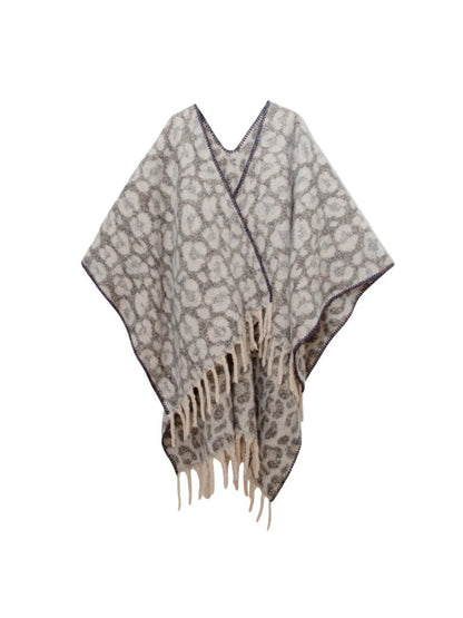 Scarvii - Thick Leopard Printed Wrap Shawl with Tassels