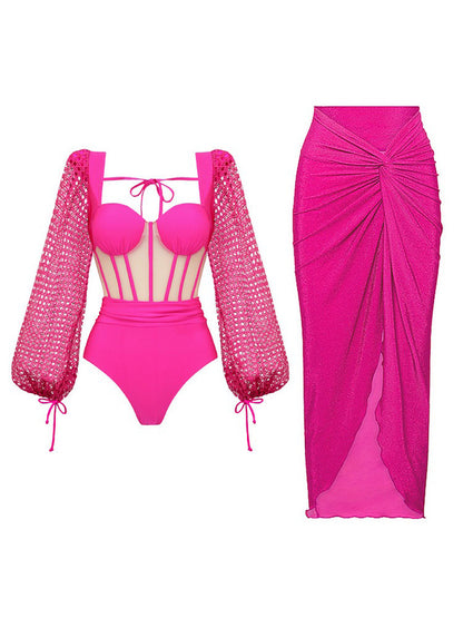 Aurelia Mesh Fishbone Backless Swimsuit Set