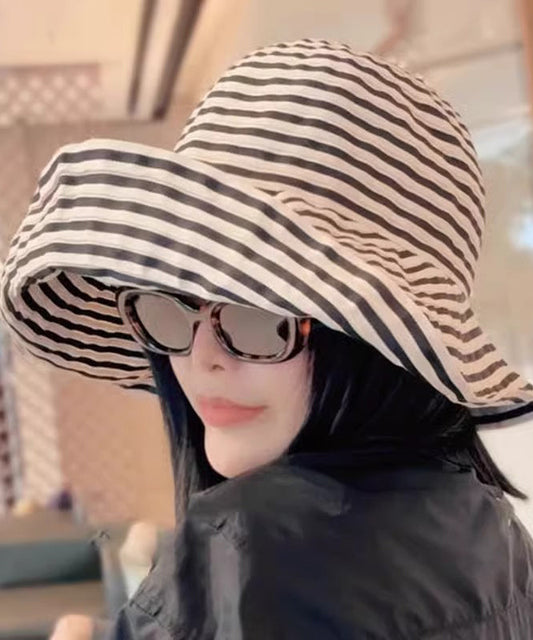 Japanese Striped Large Brim Sun Protection Bucket Hat