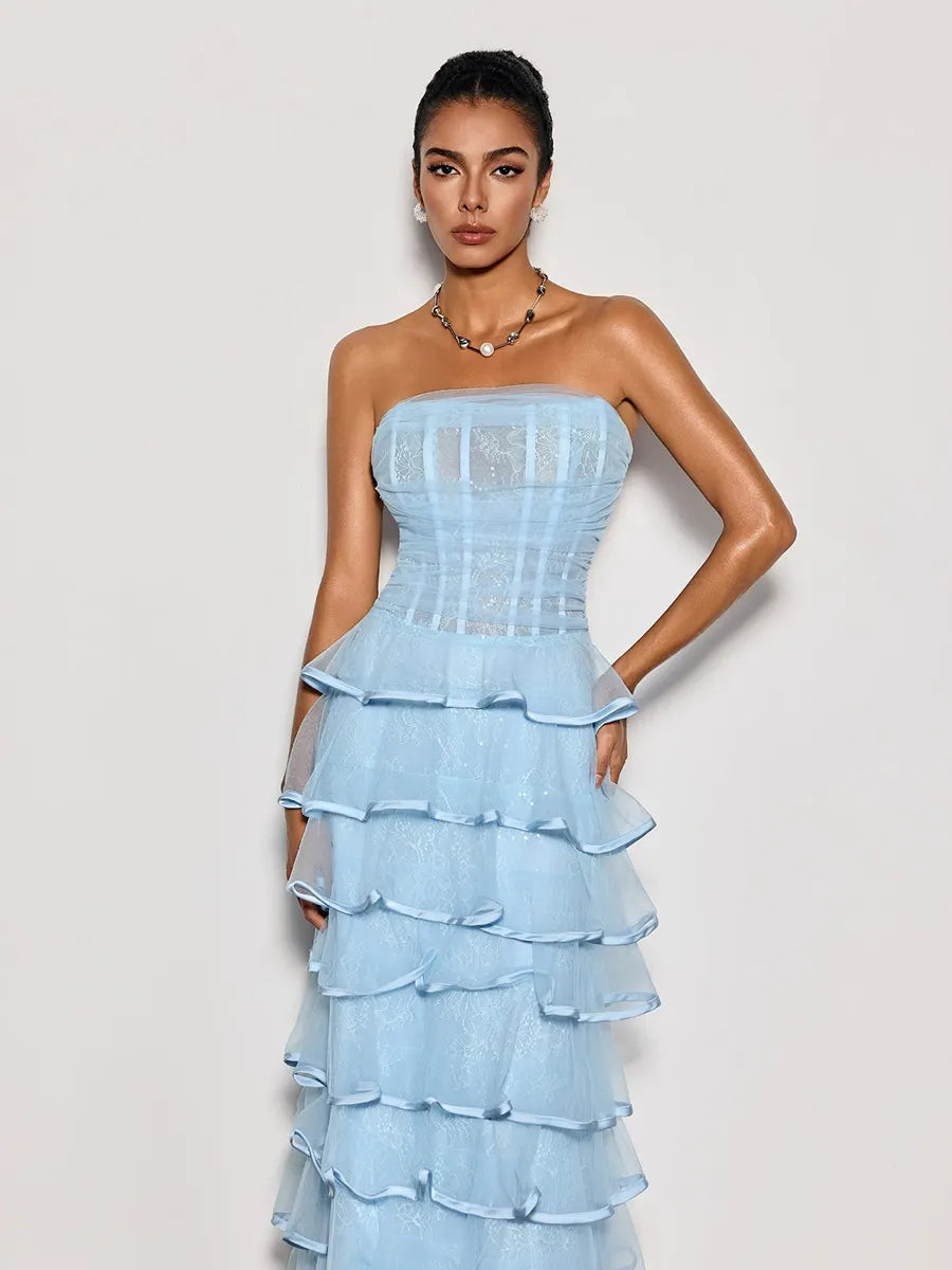 Hazel Strapless Ruffle Tiered Maxi Dress