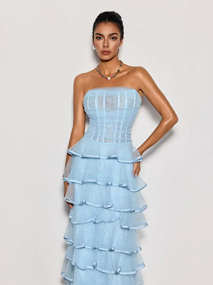 Hazel Strapless Ruffle Tiered Maxi Dress